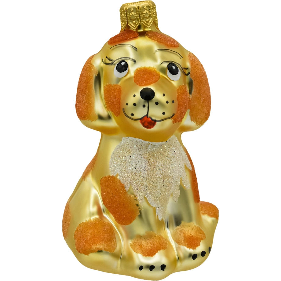 Bombka choinkowa: Złoty piesek z rudymi łatkami