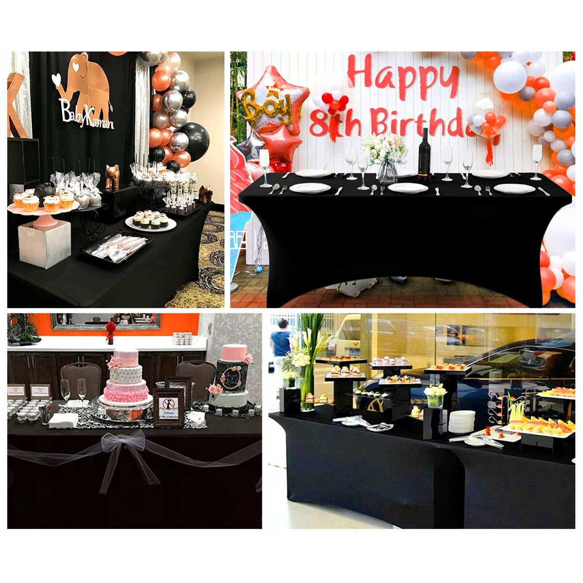 POKROWIEC OBRUS NA STÓŁ CATERINGOWY BANKIETOWY CZARNY 180x76cm ELASTYCZNY [25B]