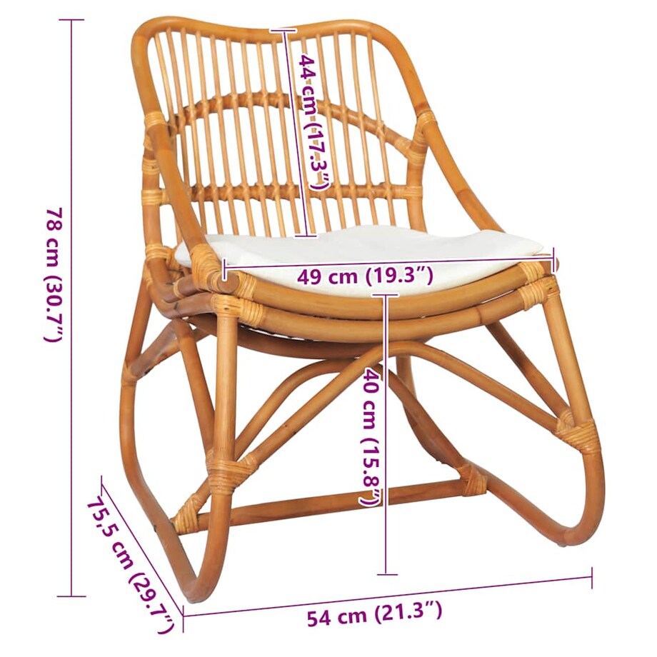 vidaXL Krzesło rattanowe, jasnobrązowe, lniana poduszka