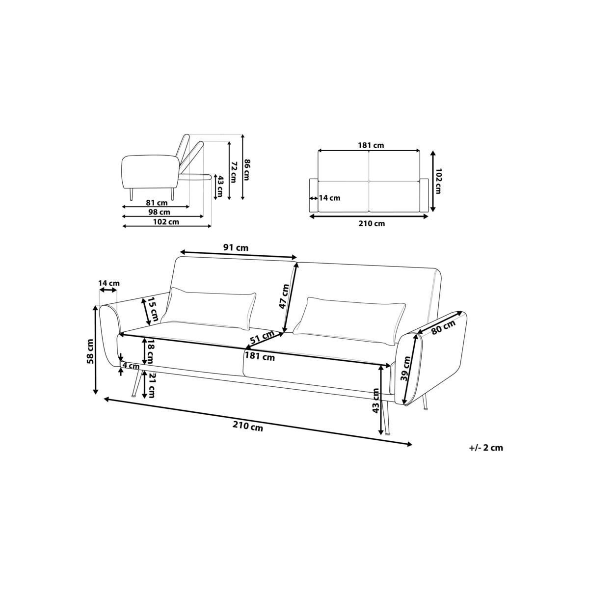 Sofa rozkładana welurowa burgundowa EINA
