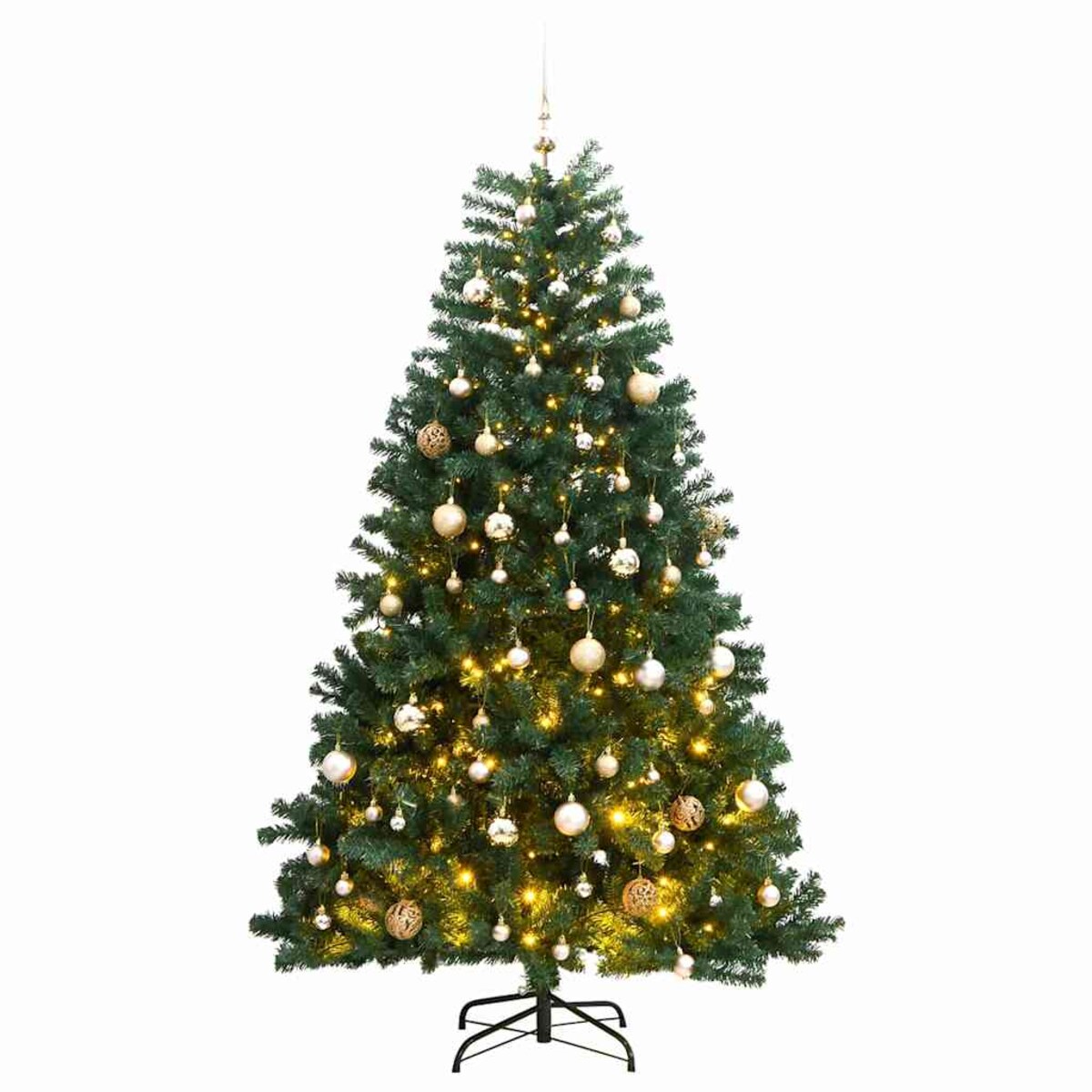 vidaXL Sztuczna choinka na zawiasach, 300 lampek LED i bombki, 240 cm