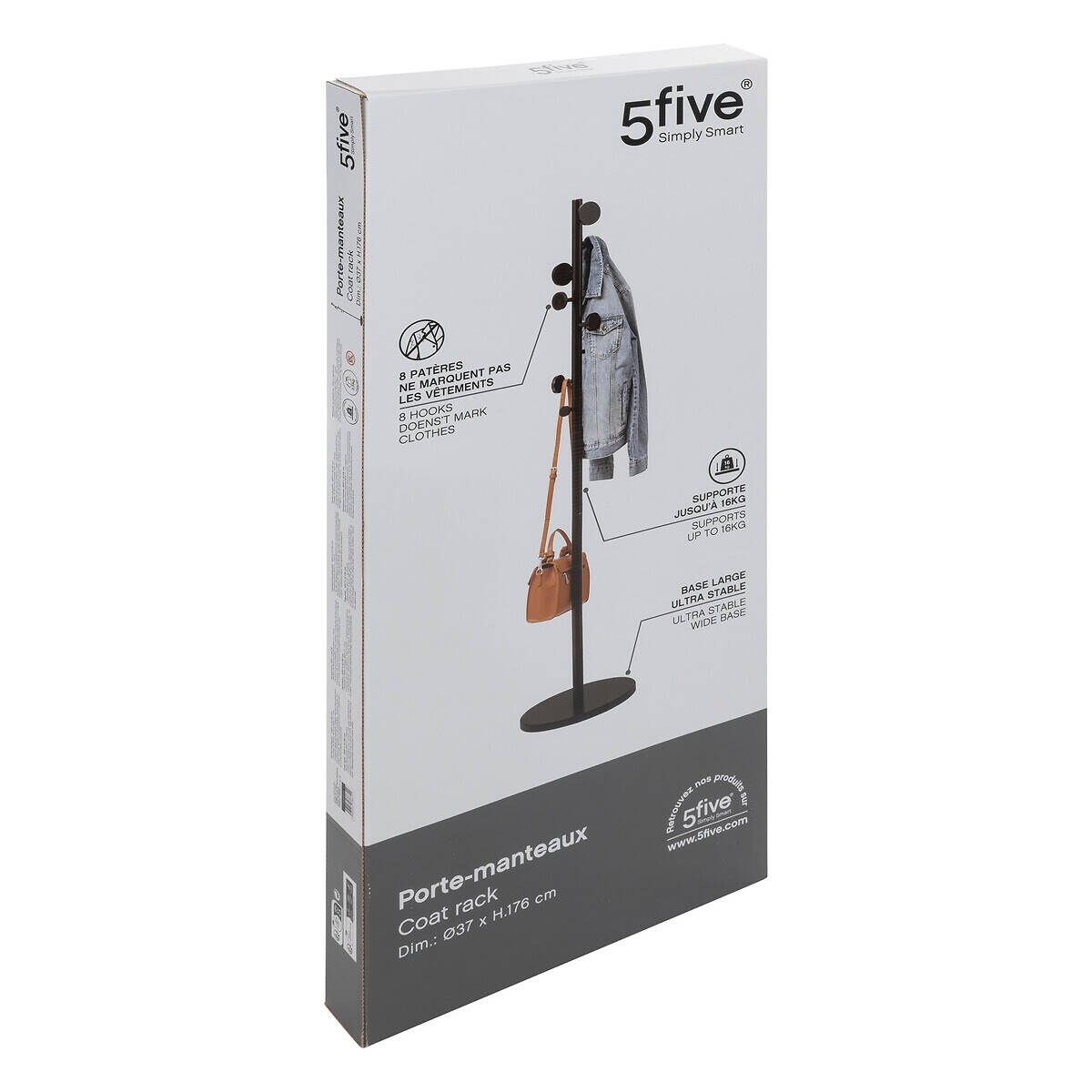 Stojący wieszak na ubrania, czarny, 8 haczyków