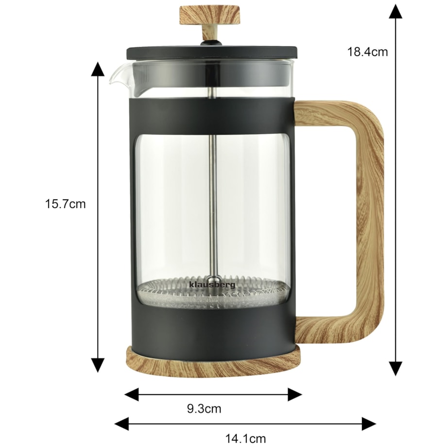Zaparzacz do kawy herbaty 0.60L French Press drewniany uchwyt KLAUSBERG
