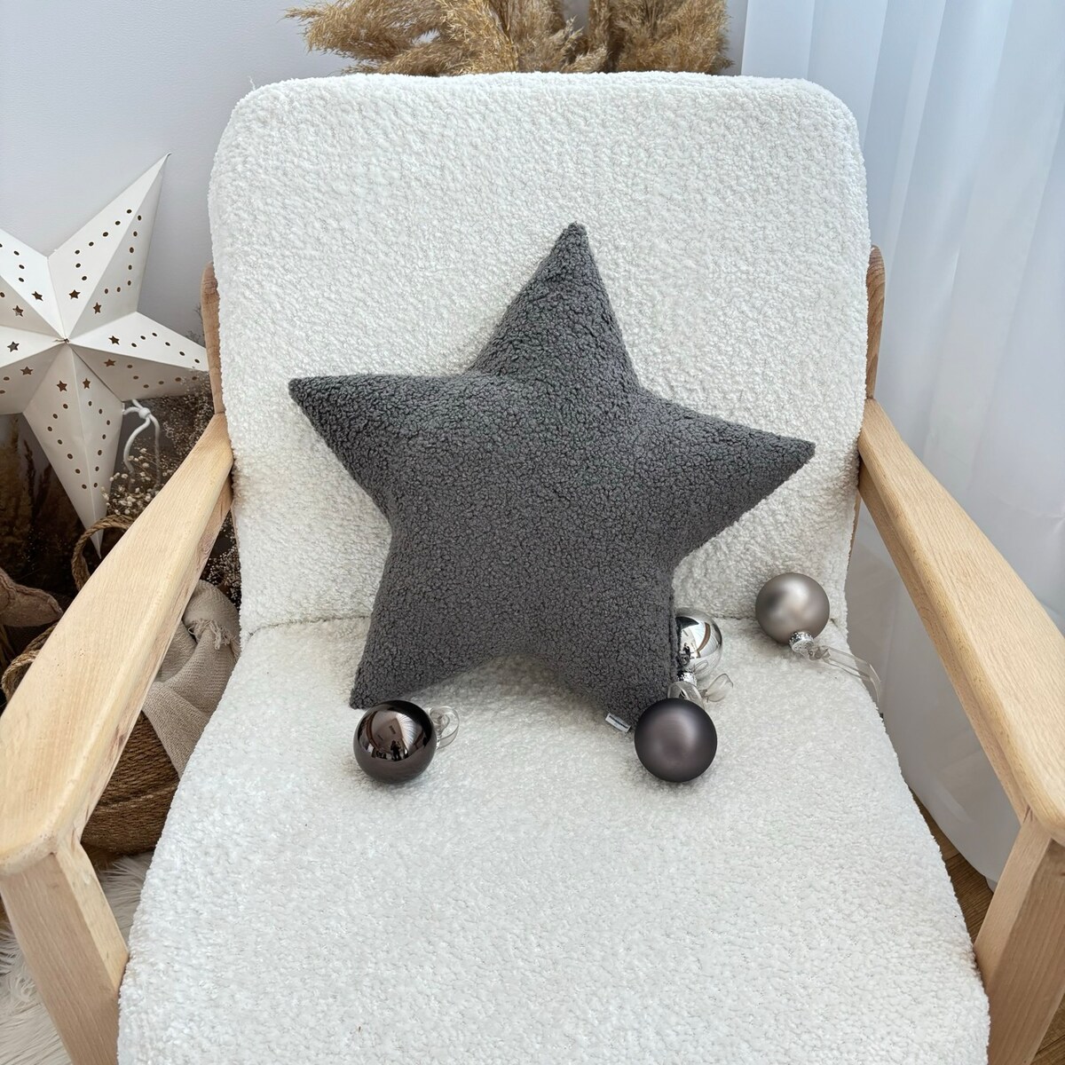 Poduszka Gwiazda boucle szara