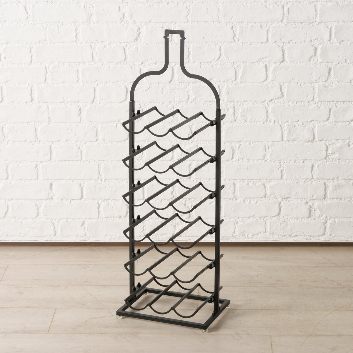 Stojak na wino metalowy w kształcie butelki BOTELLA, wys. 91 cm, kolor czarny