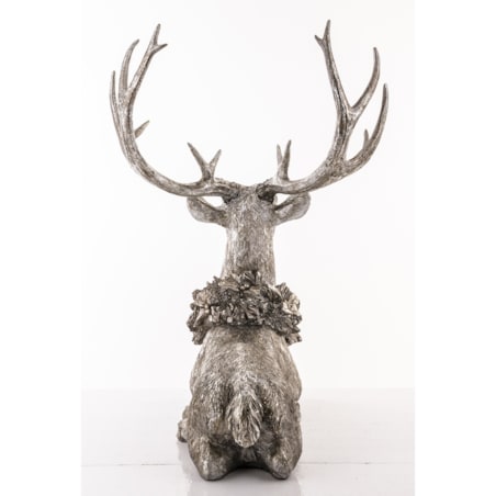 Dekoracja - figurka leżącego jelenia 50x38x28 cm SHIKA srebrny z wieńcem