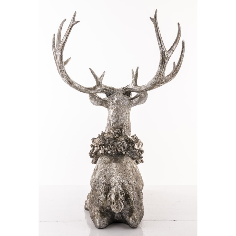 Dekoracja - figurka leżącego jelenia 50x38x28 cm SHIKA srebrny z wieńcem