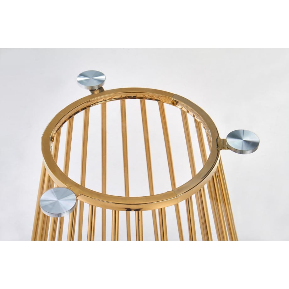 STÓŁ OKRĄGŁY Dabro 120cm SZKLANY BLAT stalowa ZŁOTA PODSTAWA