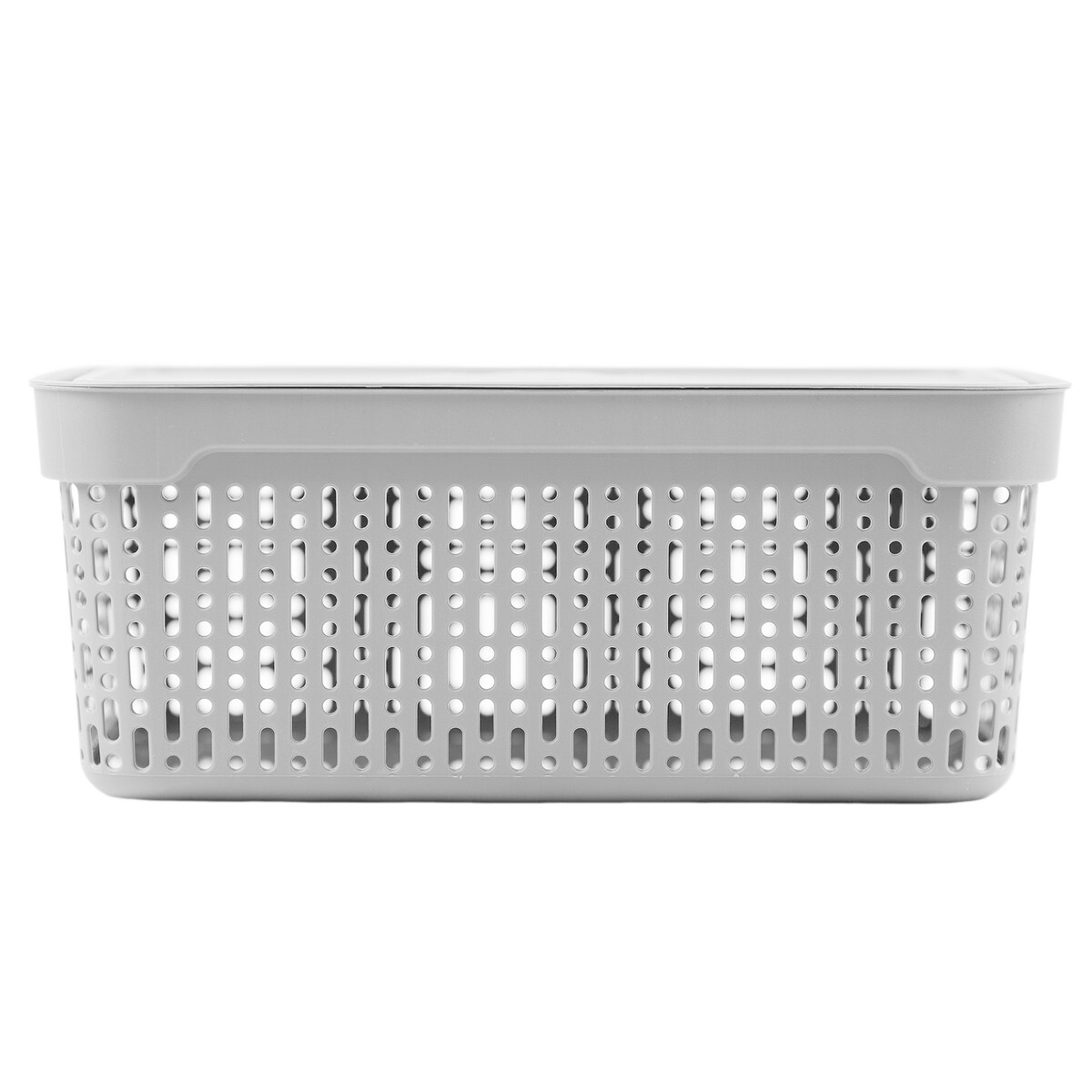 Koszyk Koszyczek Ażurowy L Plastikowy Na Kosmetyki Do Łazienki Pojemnik Z Pokrywką Zamykany Z Dziurkami Jasnoszary