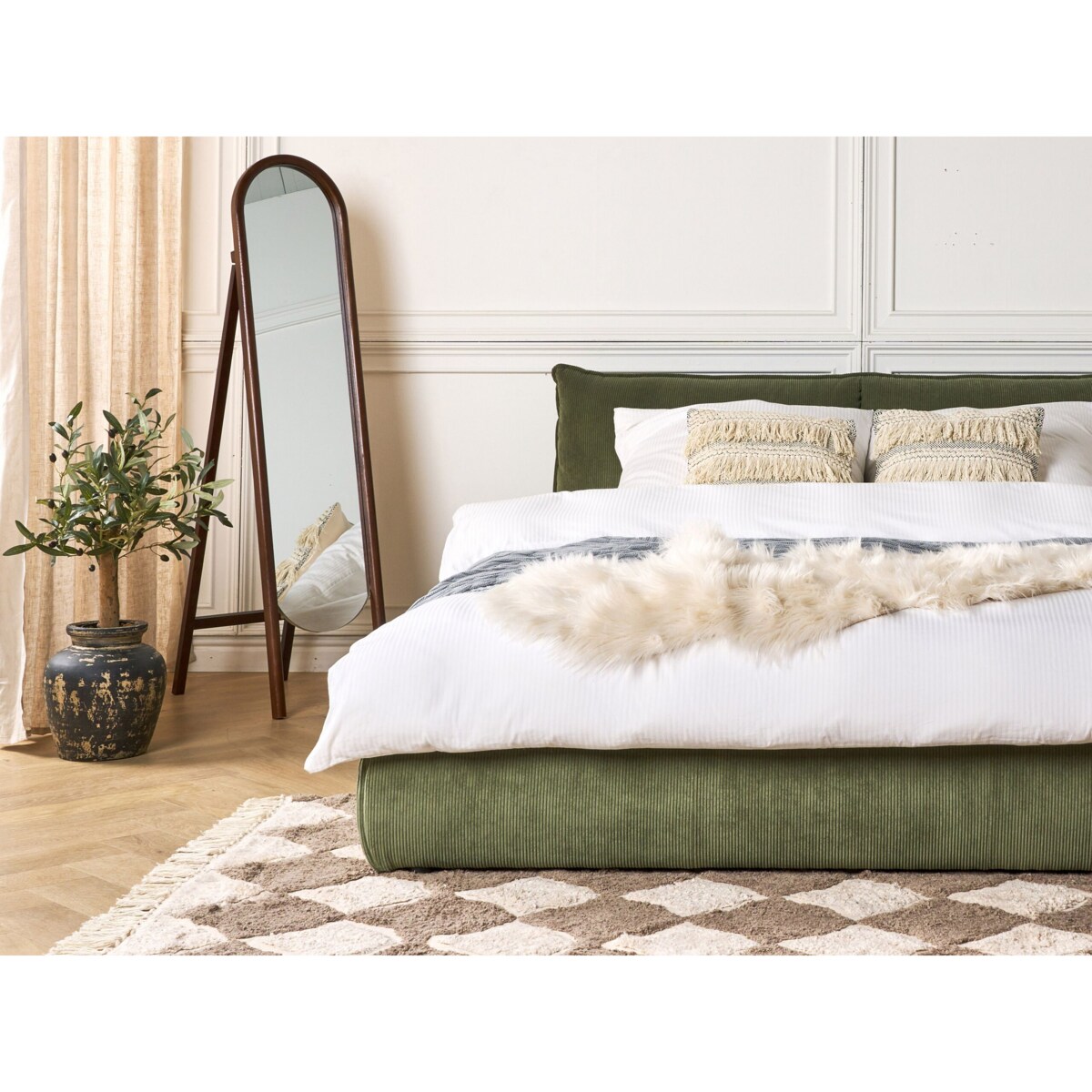 Łóżko sztruksowe 160 x 200 cm zielone VINAY