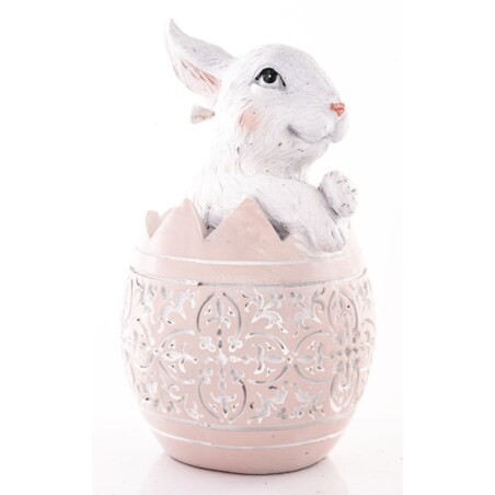 Dekoracja - króliczek w skorupce PISANKI 13x7,5x7,5 cm różowa