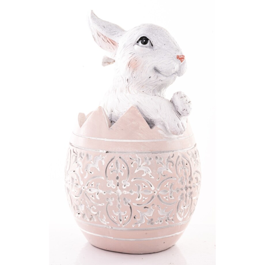 Dekoracja - króliczek w skorupce PISANKI 13x7,5x7,5 cm różowa