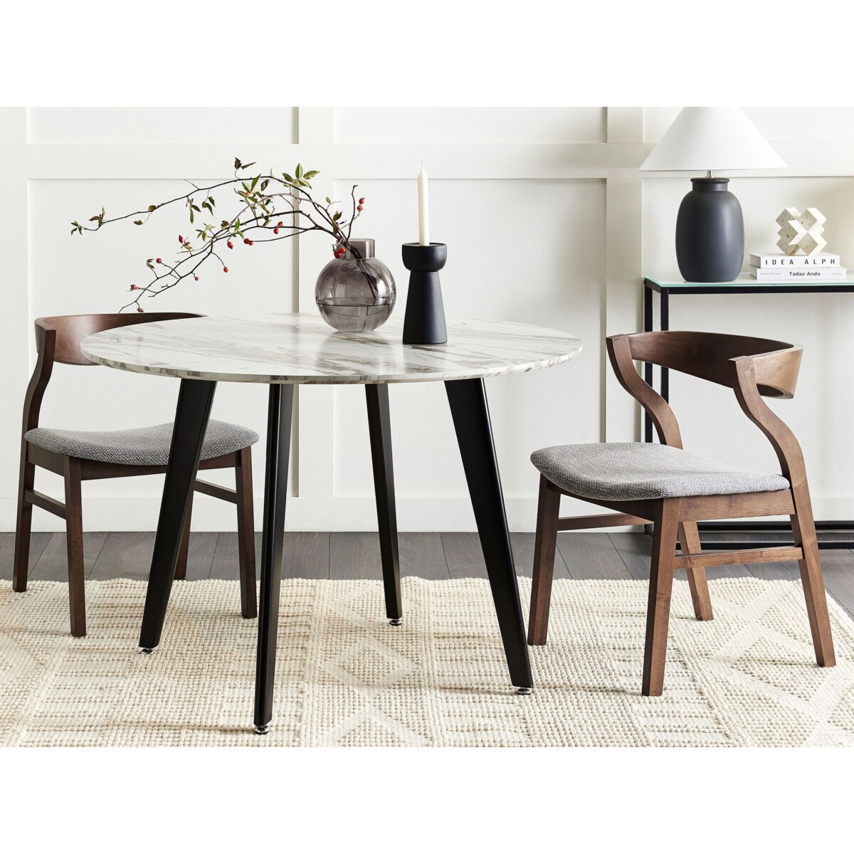 Zestaw 2 krzeseł do jadalni ciemne drewno z szarym MAROA