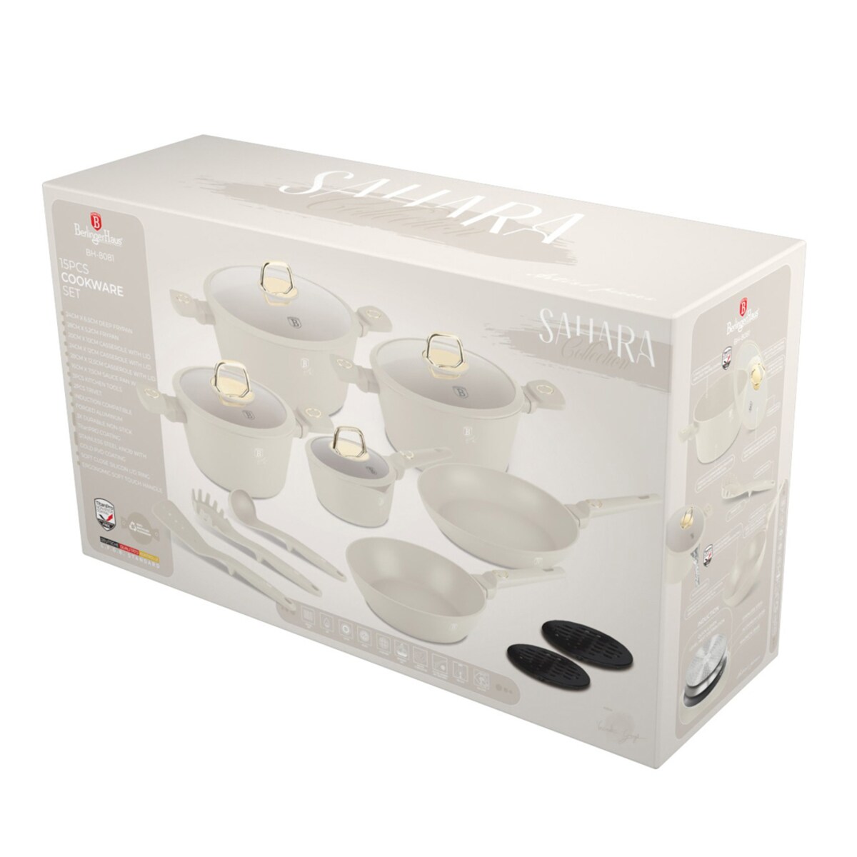 Zestaw 15 el. garnki, patelnie, akcesoria BerlingerHaus Sahara BH-8081
