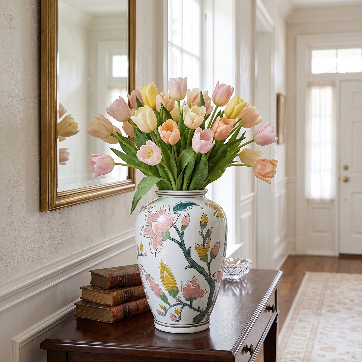 WAZON NA KWIATY BUKIET TULIPANY CERAMICZNY BIAŁY DUŻY DO DOMU SALONU 30cm