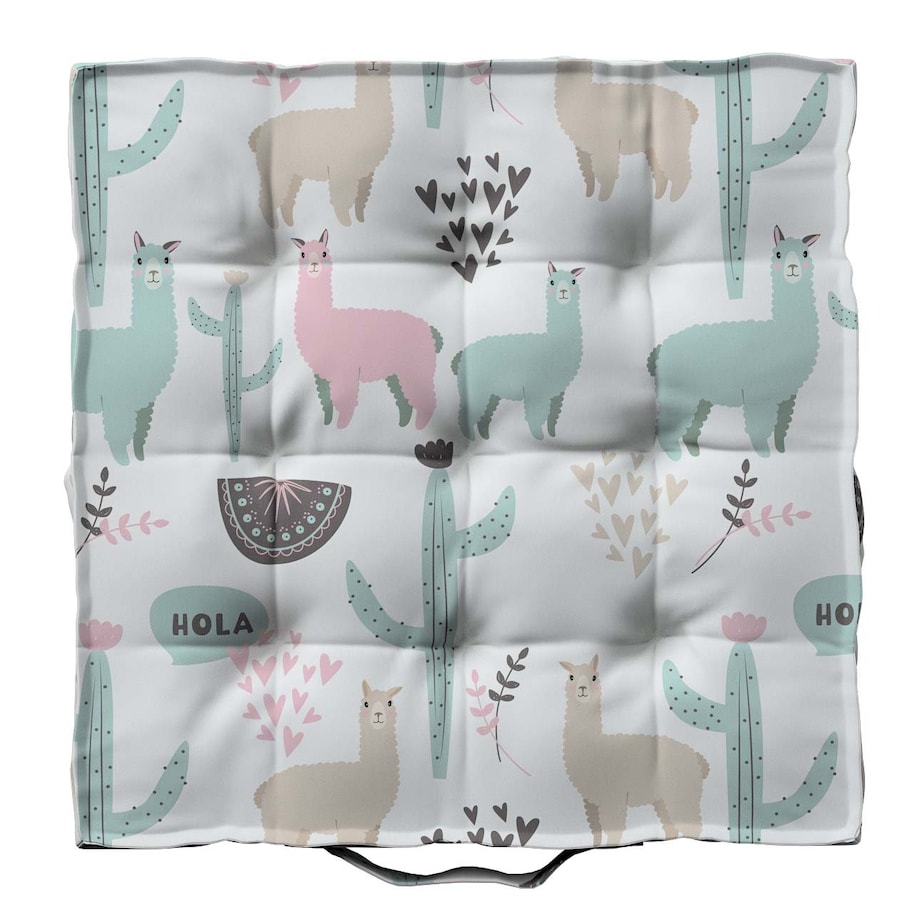 Siedzisko Tomi, pastelowe lamy na jasnoszarym tle, 50 x 50 x 10 cm, Magic Collection