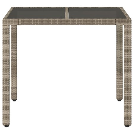 vidaXL Stół ogrodowy ze szklanym blatem, szary, 90x90x75 cm, rattan PE