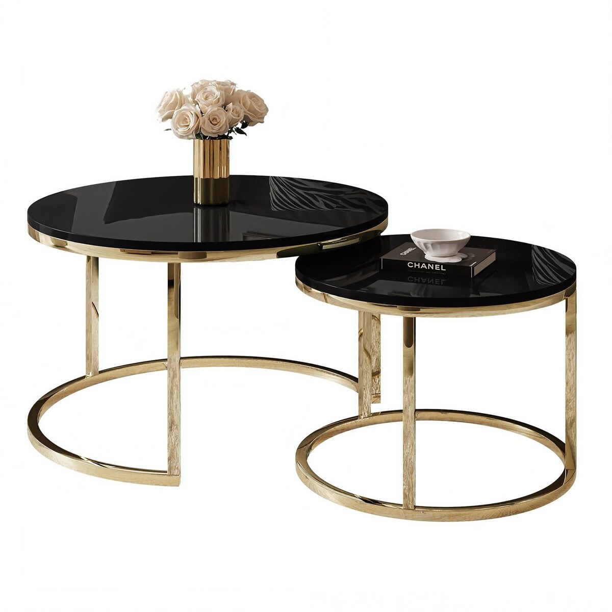 Okrągły stolik kawowy CIRI 2w1 złoty chrom czarny połysk