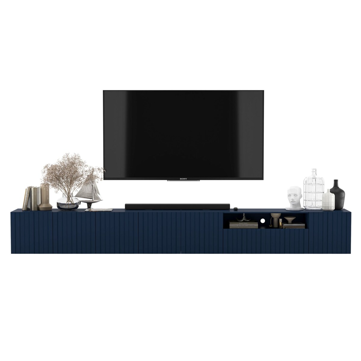 Nowoczesna Wisząca Szafka RTV Glamour Komoda RTV Granatowy Mat 300 cm