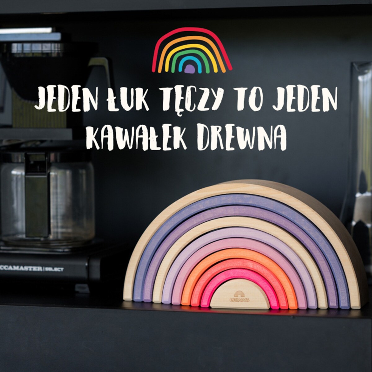 Tęcza Grimm’s 10 elementów - drewniane klocki neon-pink 3+