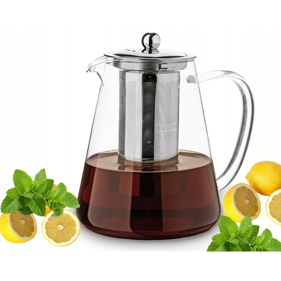 DZBANEK szklany Z ZAPARZACZEM sitko imbryk czajnik na zioła herbatę 1,3 L