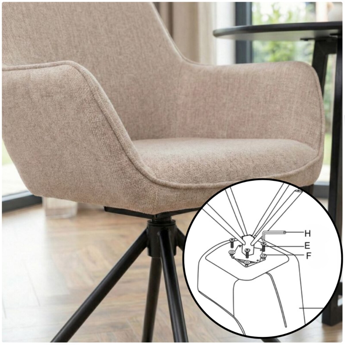 Krzesło tapicerowane nowoczesne wygodne beżowe pikowane do jadalni salonu