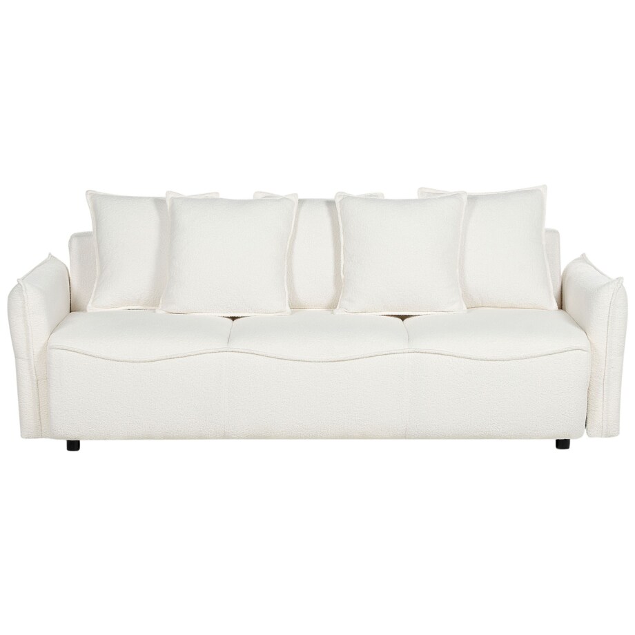 Sofa rozkładana z pojemnikiem boucle biała KRAMA