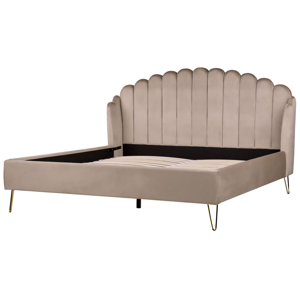 Łóżko welurowe 180 x 200 cm beżowoszare AMBILLOU