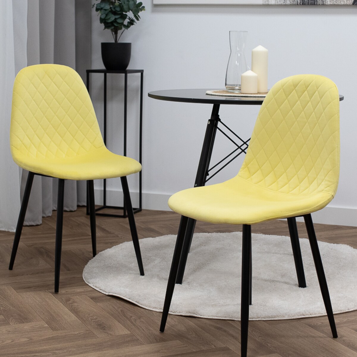 Krzesło tapicerowane welurowe pikowane nowoczesne żółte