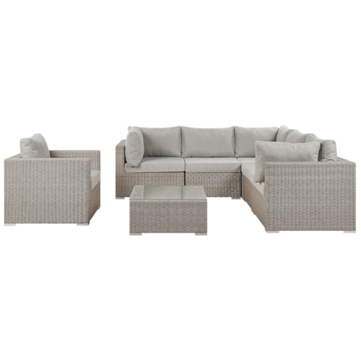 Zestaw ogrodowy ze stolikiem dla 6 osób CONTARE Lewostronny Modułowy Technorattan Beżowoszary