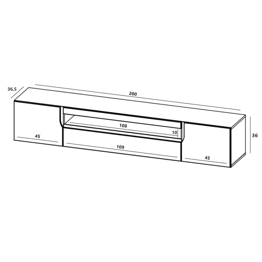 Wisząca Szafka RTV Komoda RTV Loft Industrialna Dąb Artisan Czarny MAT 200 cm