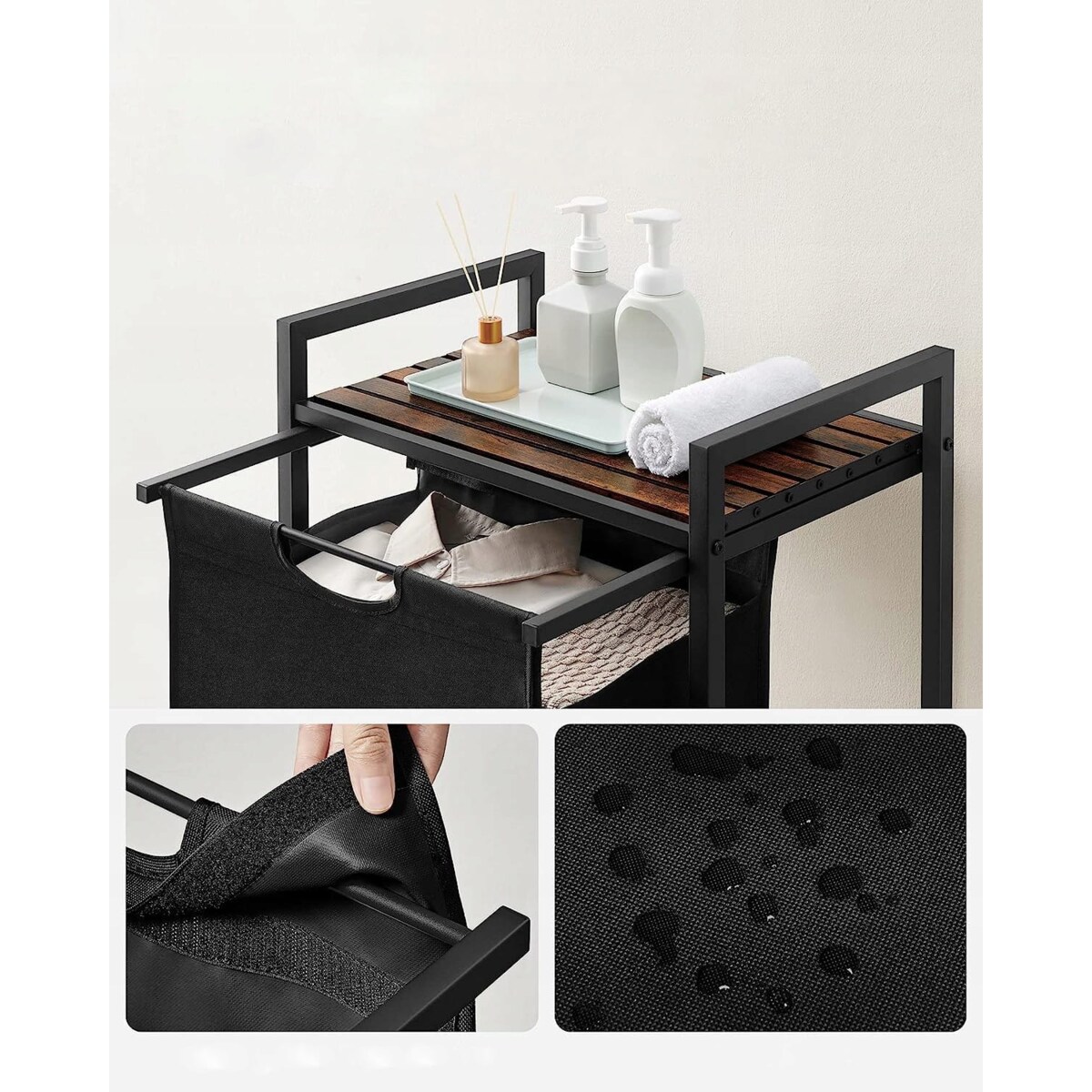 Szafka Łazienkowa Kosz 50X33X72 Cm Czarny, Rustykalny Brąz