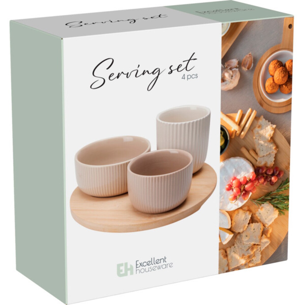 Zestaw ceramicznych miseczek do przekąsek LINY na bambusowej tacy