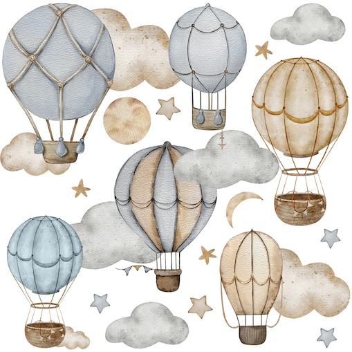 Naklejki Na Ścianę Dla Dzieci Balony Chmury Gwiazdy Księżyce Boho ZESTAW 60x30cm
