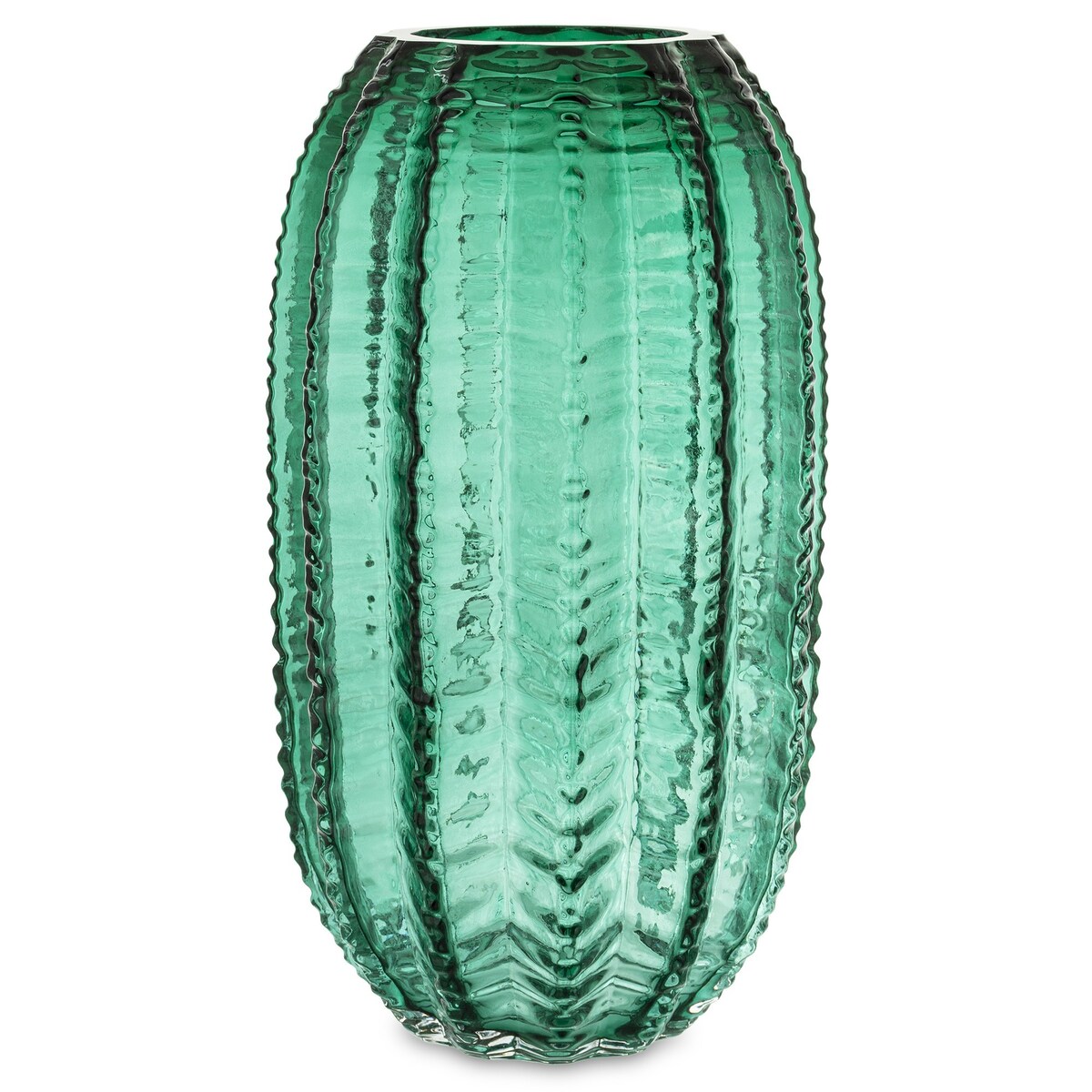 Wazon szklany karbowany zielony 27 cm