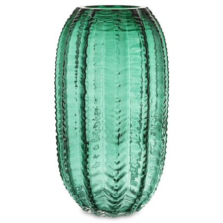 Wazon szklany karbowany zielony 27 cm