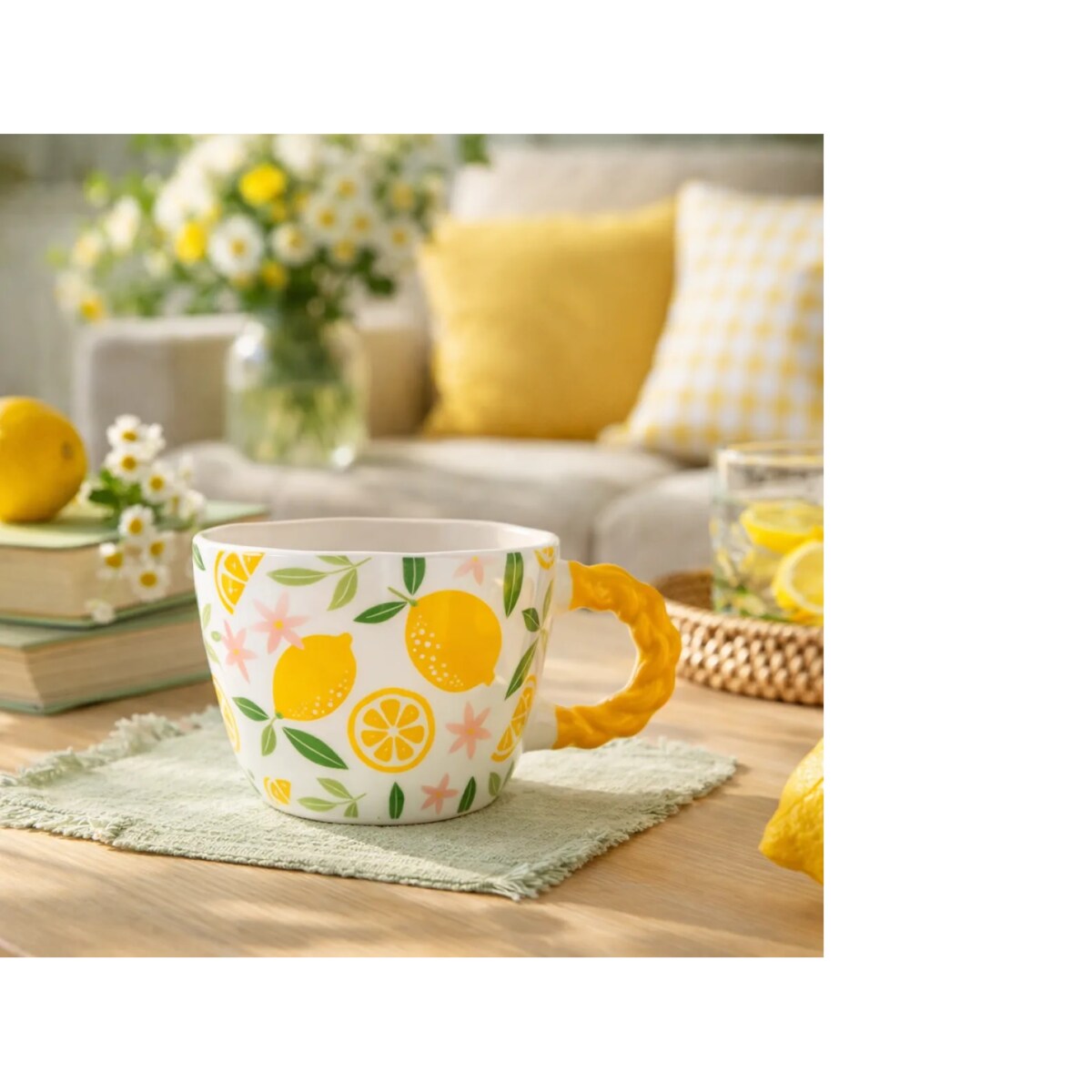 Filiżanki Porcelanowe 300 ml 2szt w Cytryny Kubki Retro na kawę herbatę