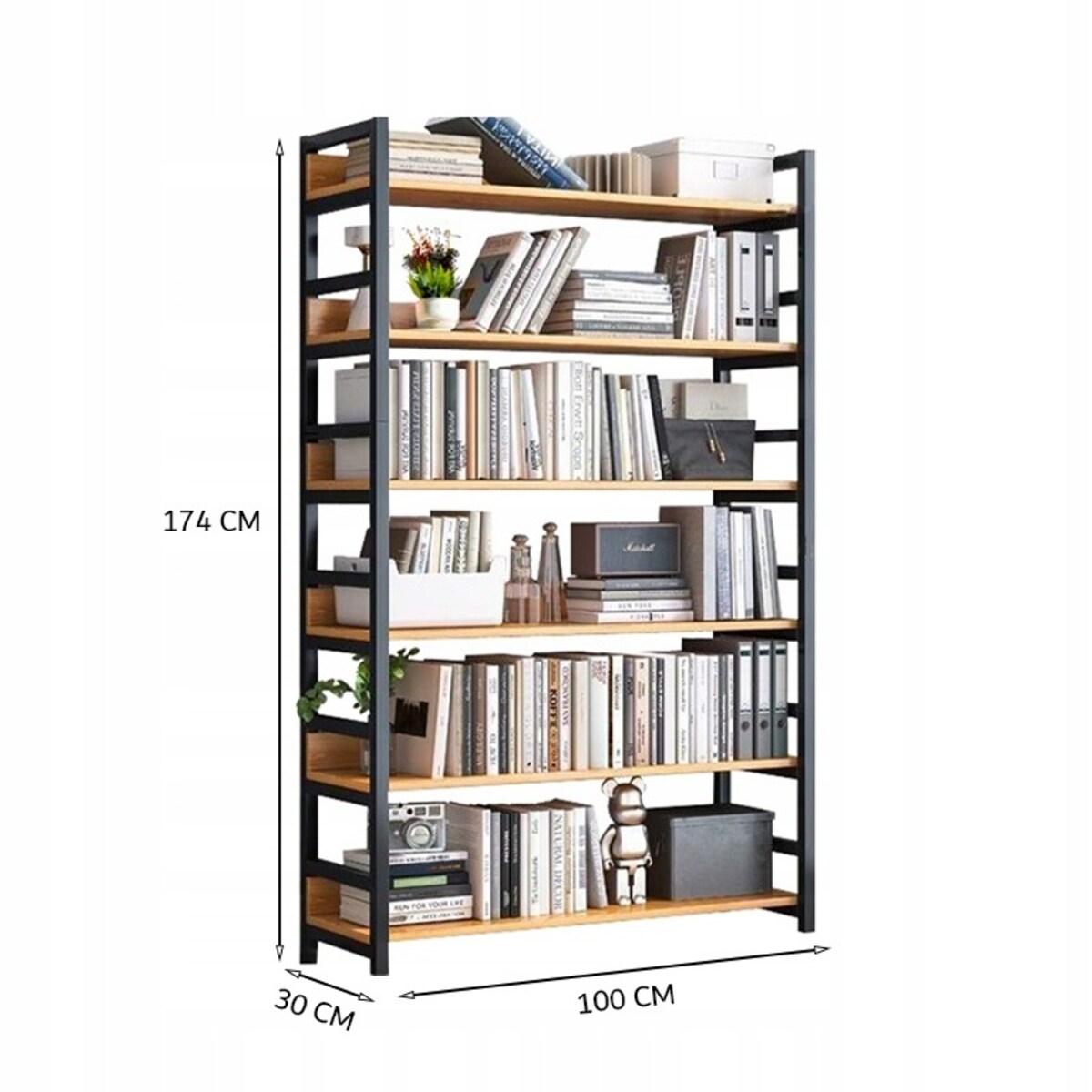 Industrialny Regał Stojący Rustykalny 6 Półek Na Książki Drabinka 174 Cm