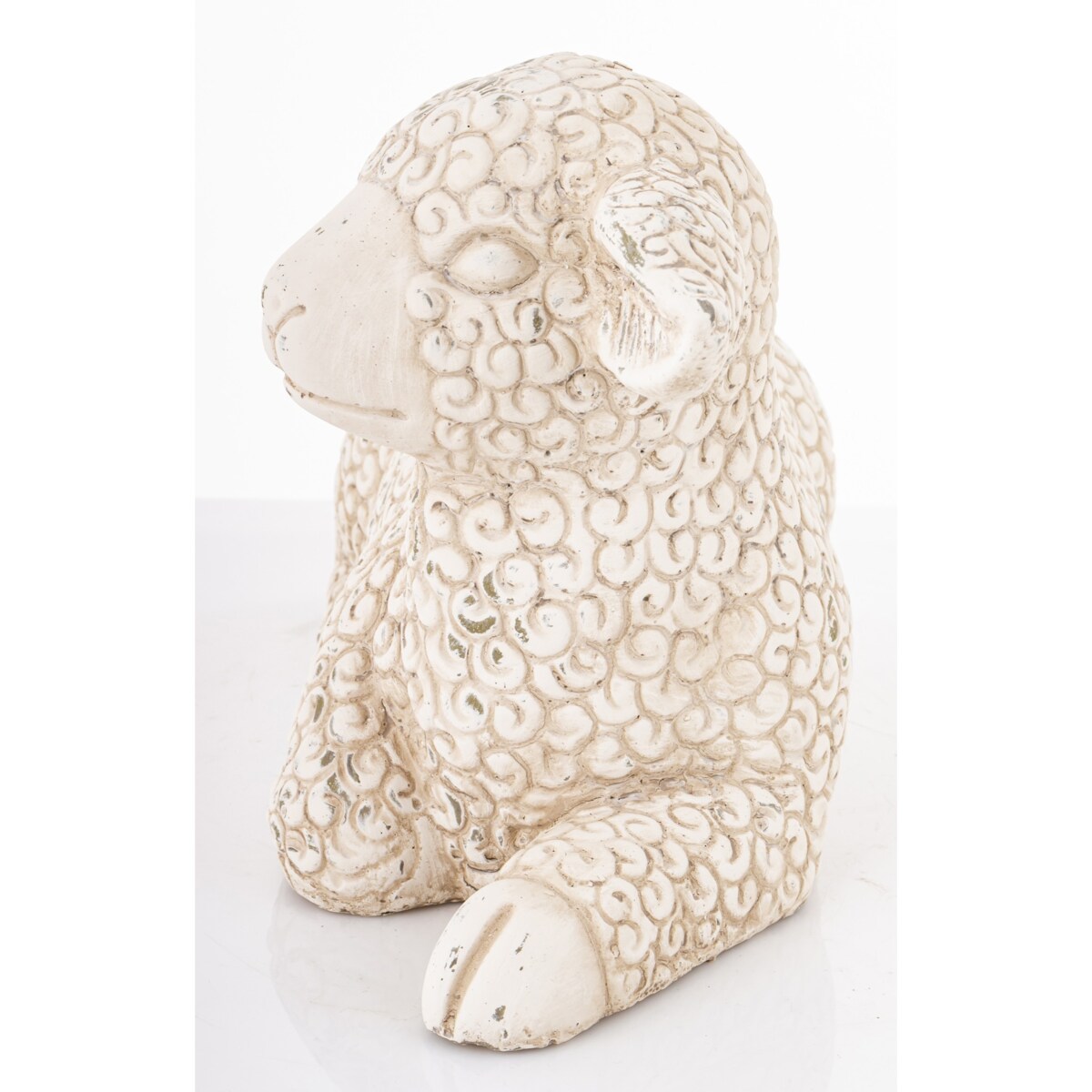 Dekoracja - figurka cementowa OWIECZKA 20x33x13 cm leżąca, z wyciągniętą lewą nóżką