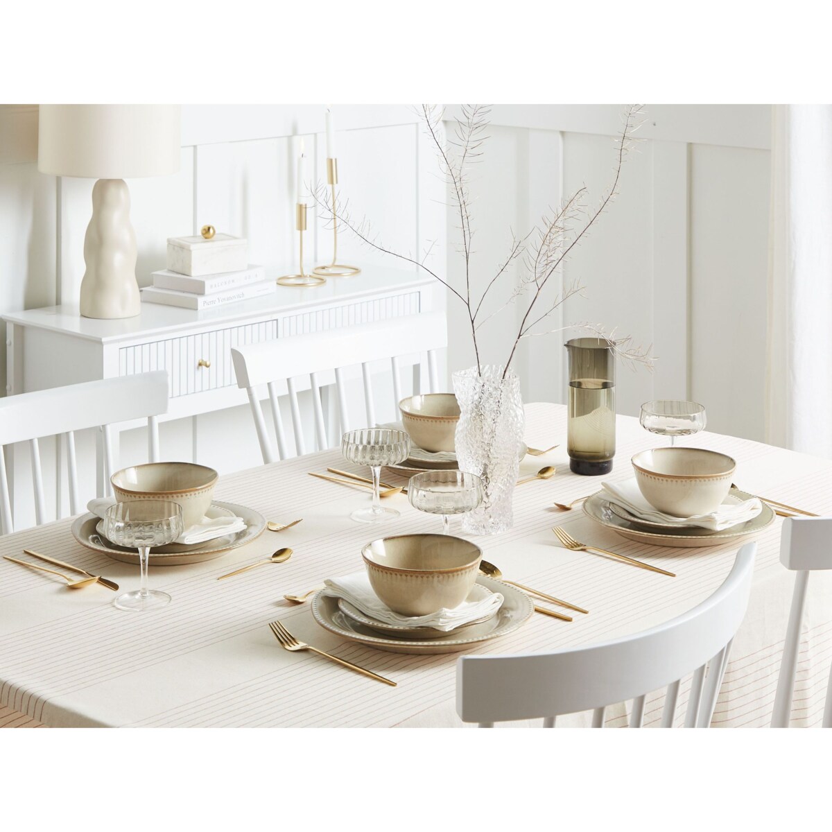 Zastawa stołowa 24-częściowa CHERVIL Kamionka Jasnobeżowy Beżowy