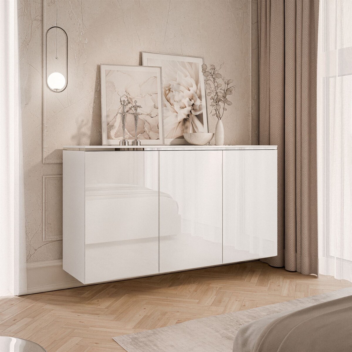 Komoda AURORA SILVER 3D biały połysk wisząca