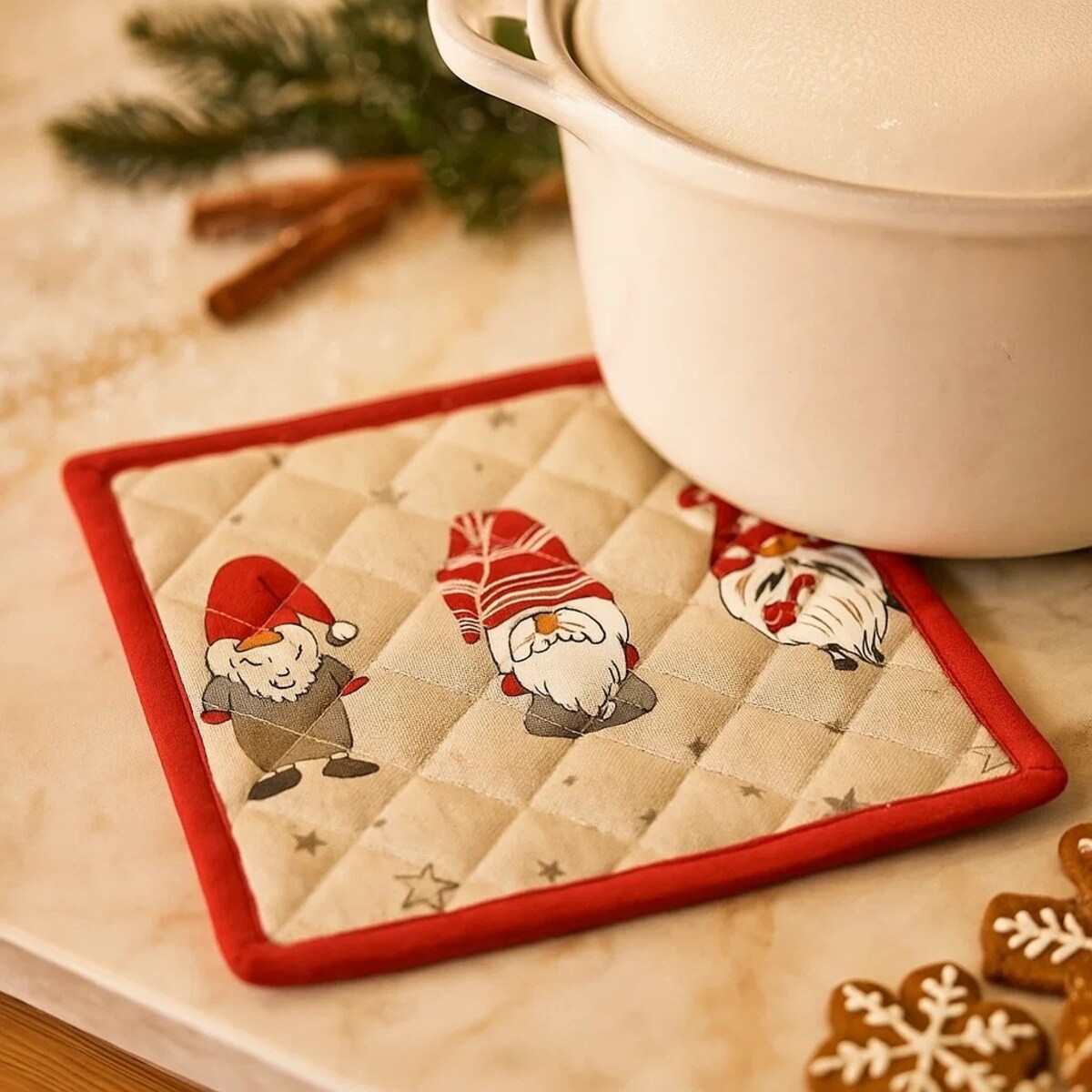 Bawełniana łapka kuchenna z motywem skrzata, 20×20 cm