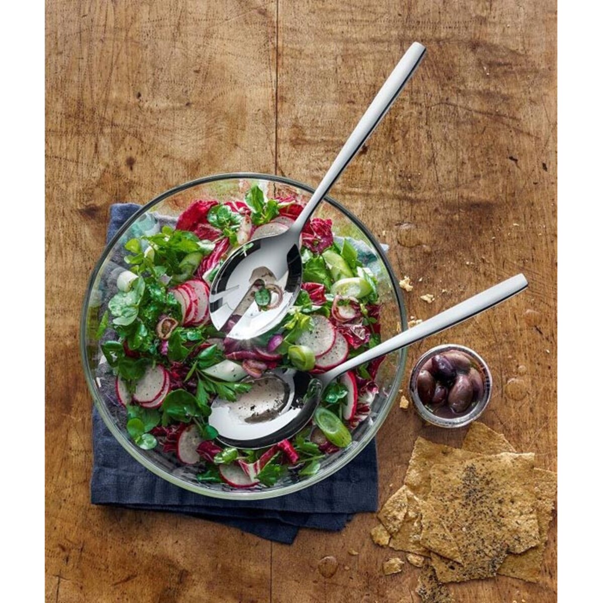 Zestaw do sałatek: szklana miska + sztućce Taverno, 30 cm, WMF