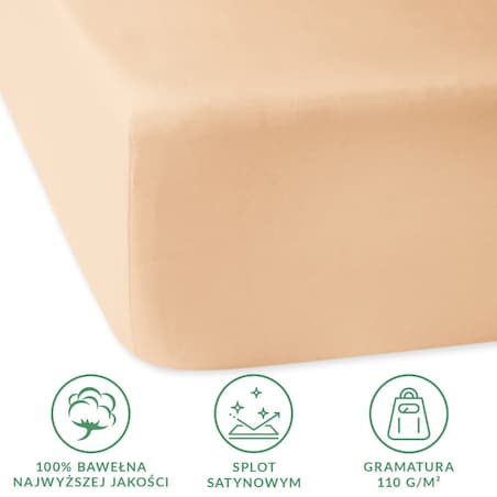 Prześcieradło z bawełny satynowej z gumką 180x200 kolor Jasny beż