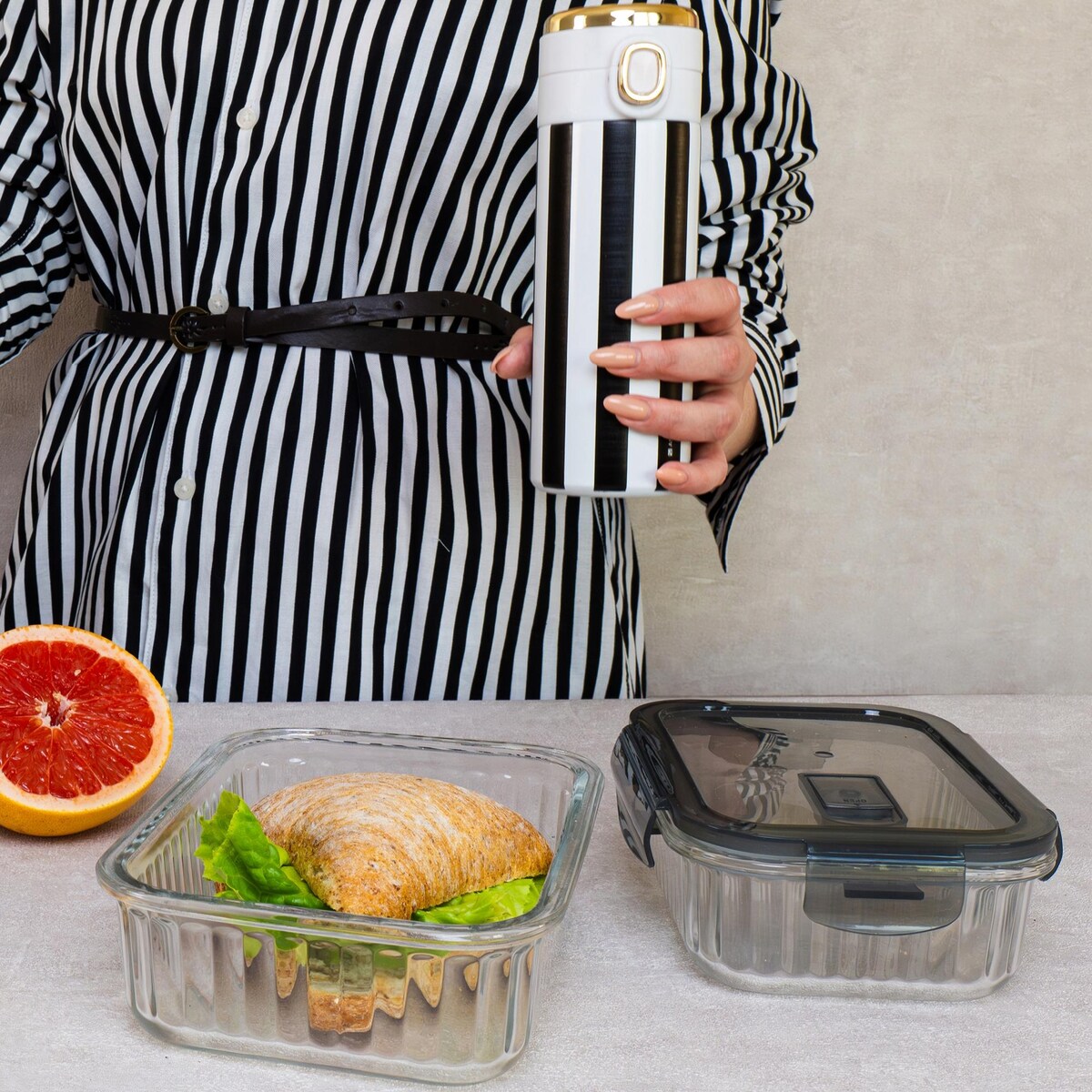 ELEGANCKI KUBEK TERMICZNY 350 ml na herbatę kawę prezent w pasy