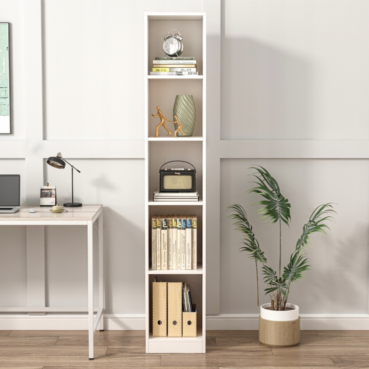 Regał biały stojący na książki wysoki segregatory biuro salon loft 182 cm