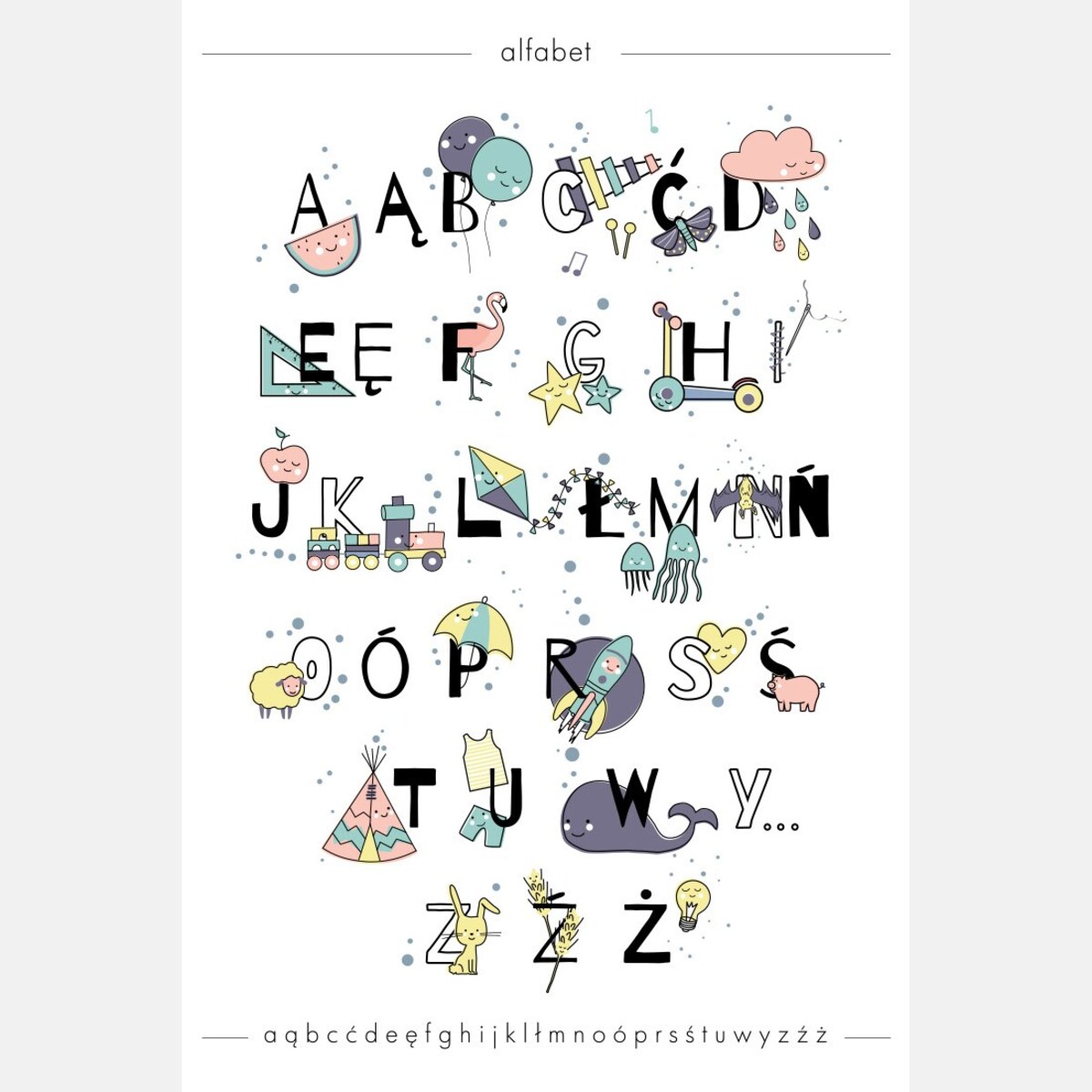 Plakat dla dzieci Alfabet pastelowy 20x30