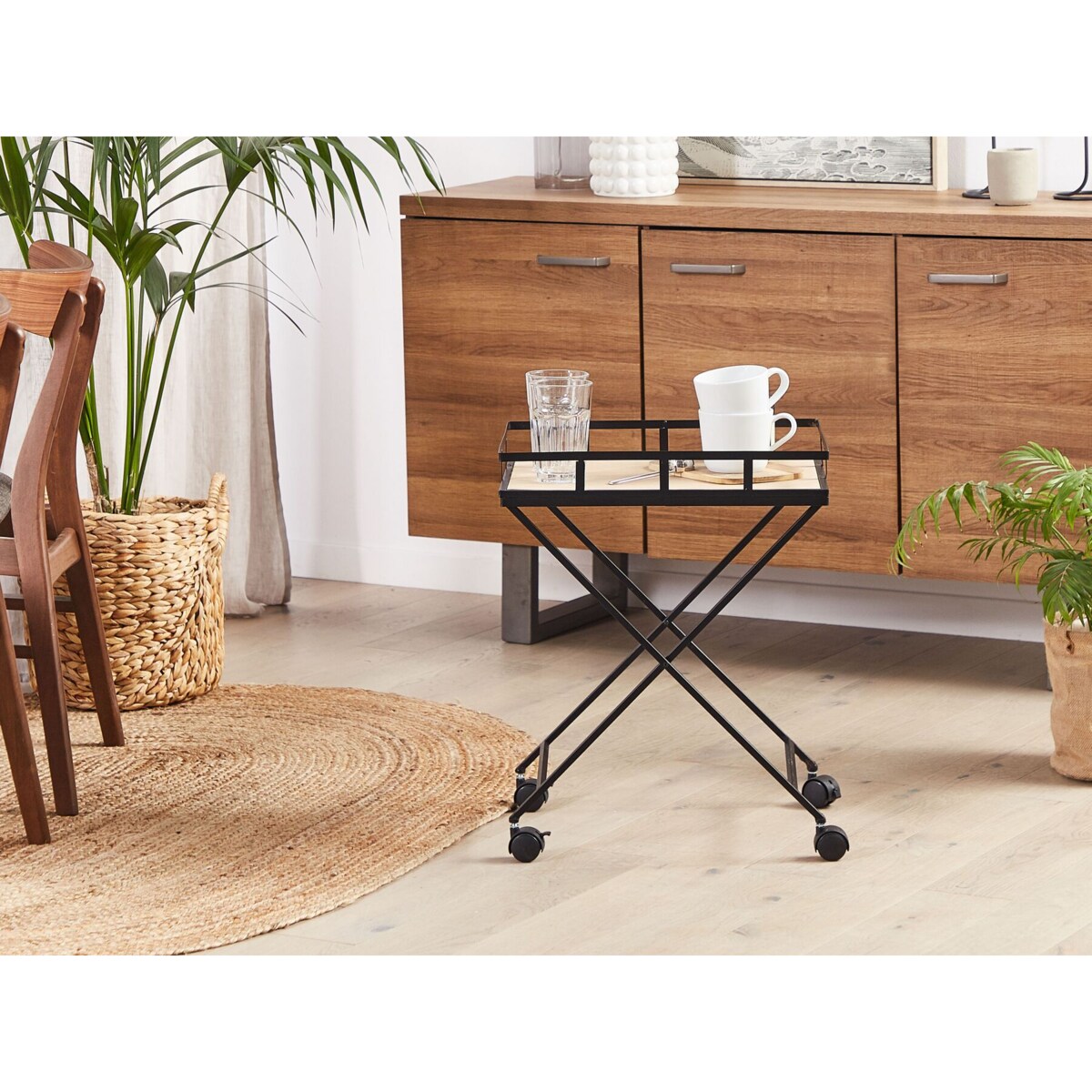 Metalowy wózek kuchenny jasne drewno z czarnym LEOTI