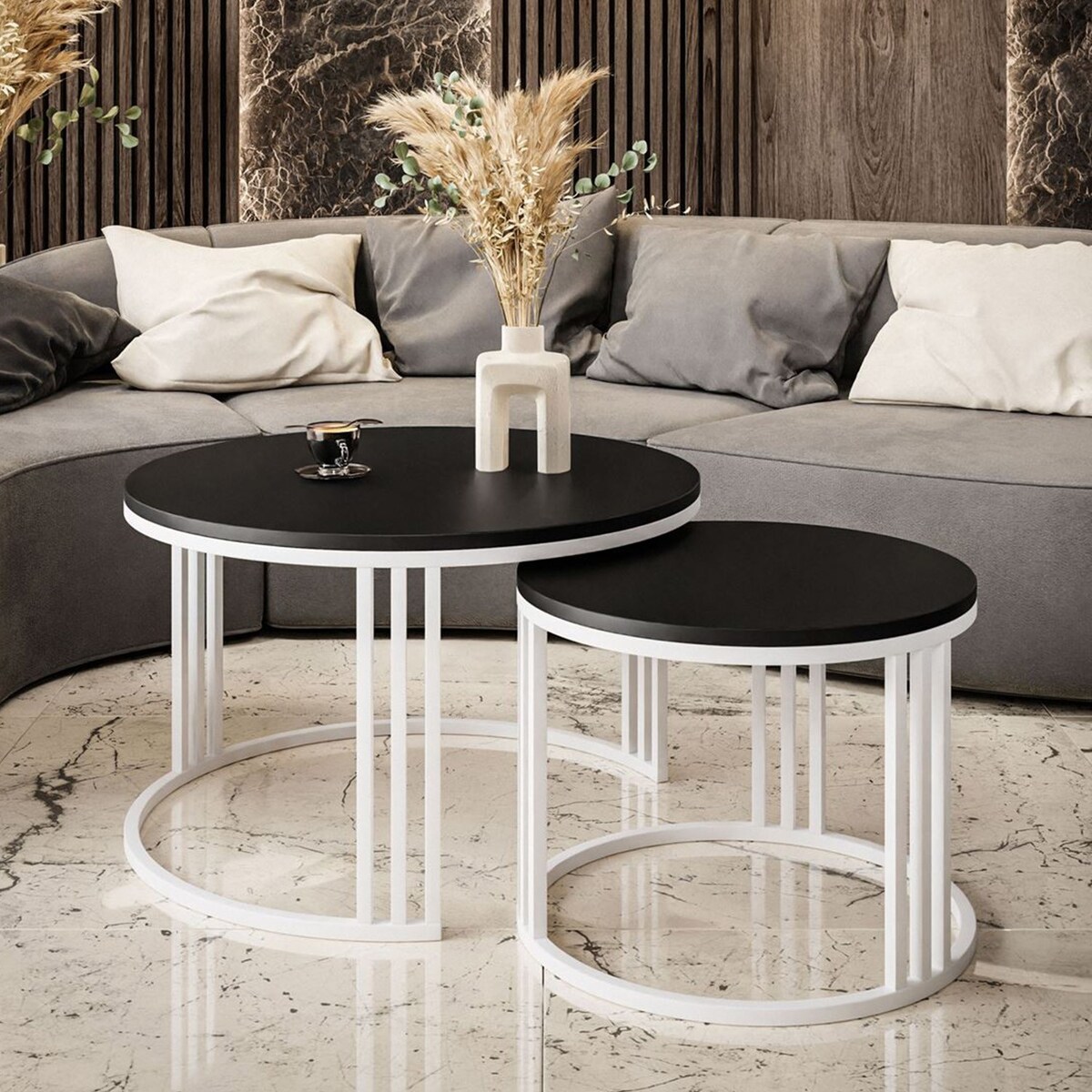 Okrągły stolik kawowy LORI 2w1 biały czarny mat