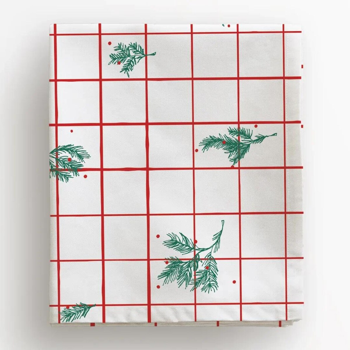 Obrus świąteczny - krata i gałązki - 140x140